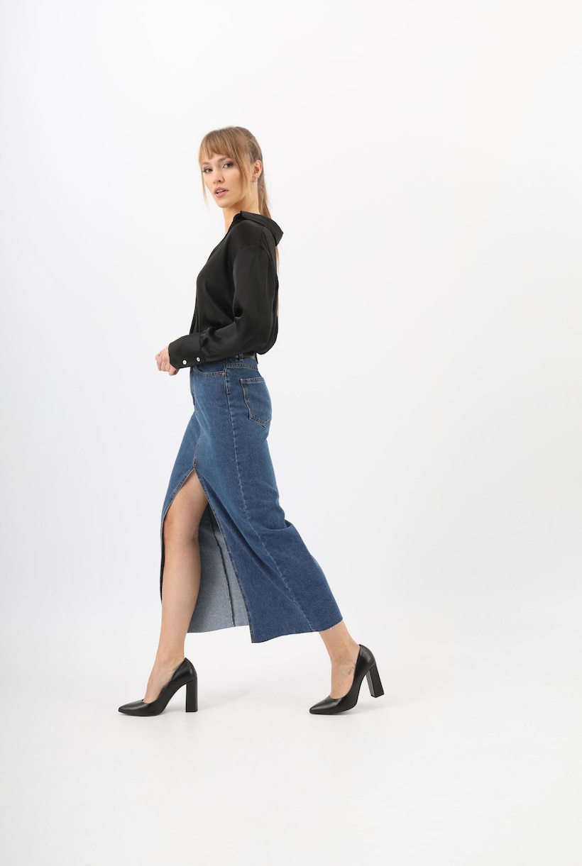 długa spódnica jeansowa - stylizacje